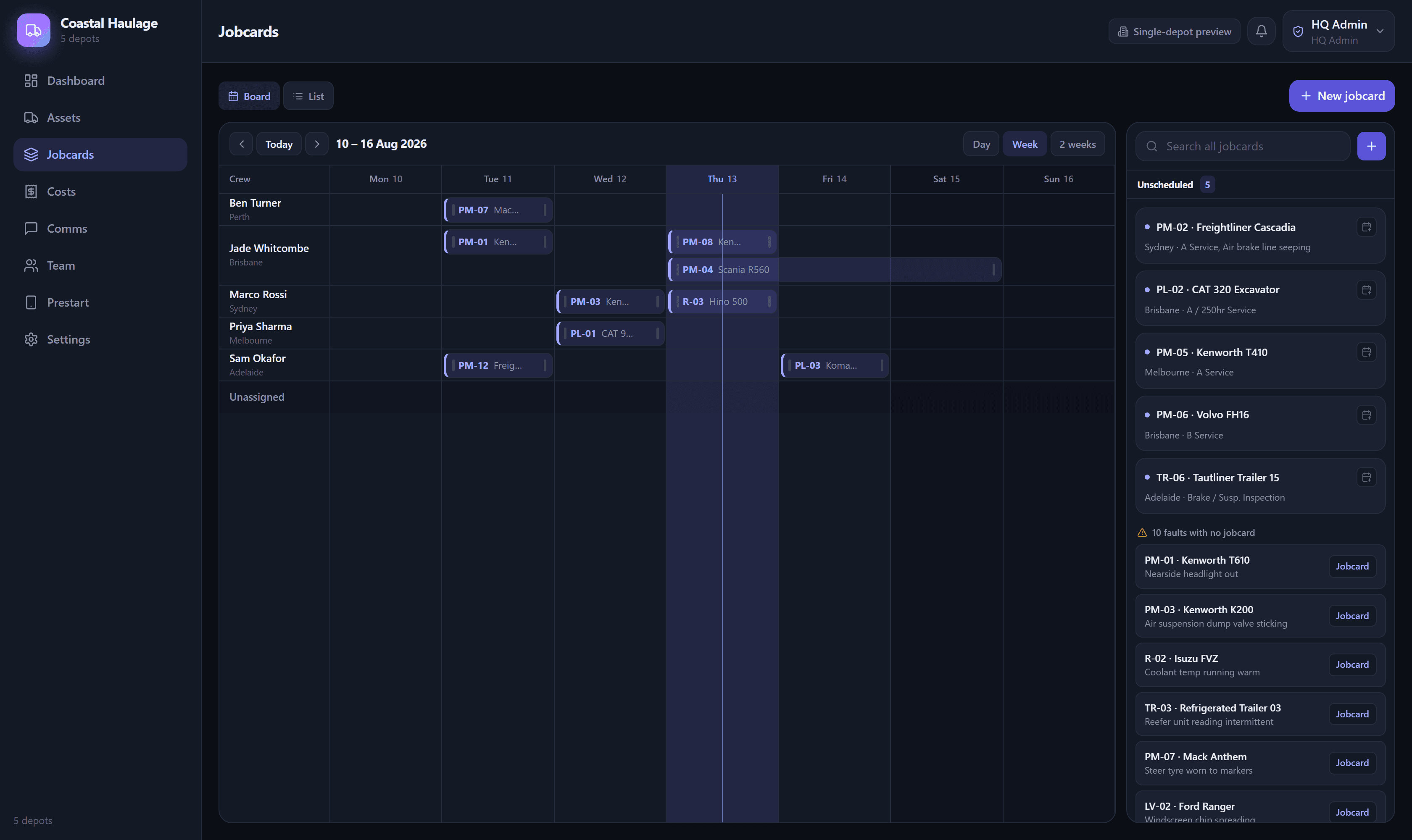 AssetPass workshop schedule board